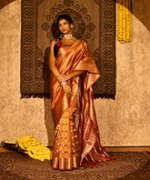 Metallic Orange Red Crush Tissue Benarasi